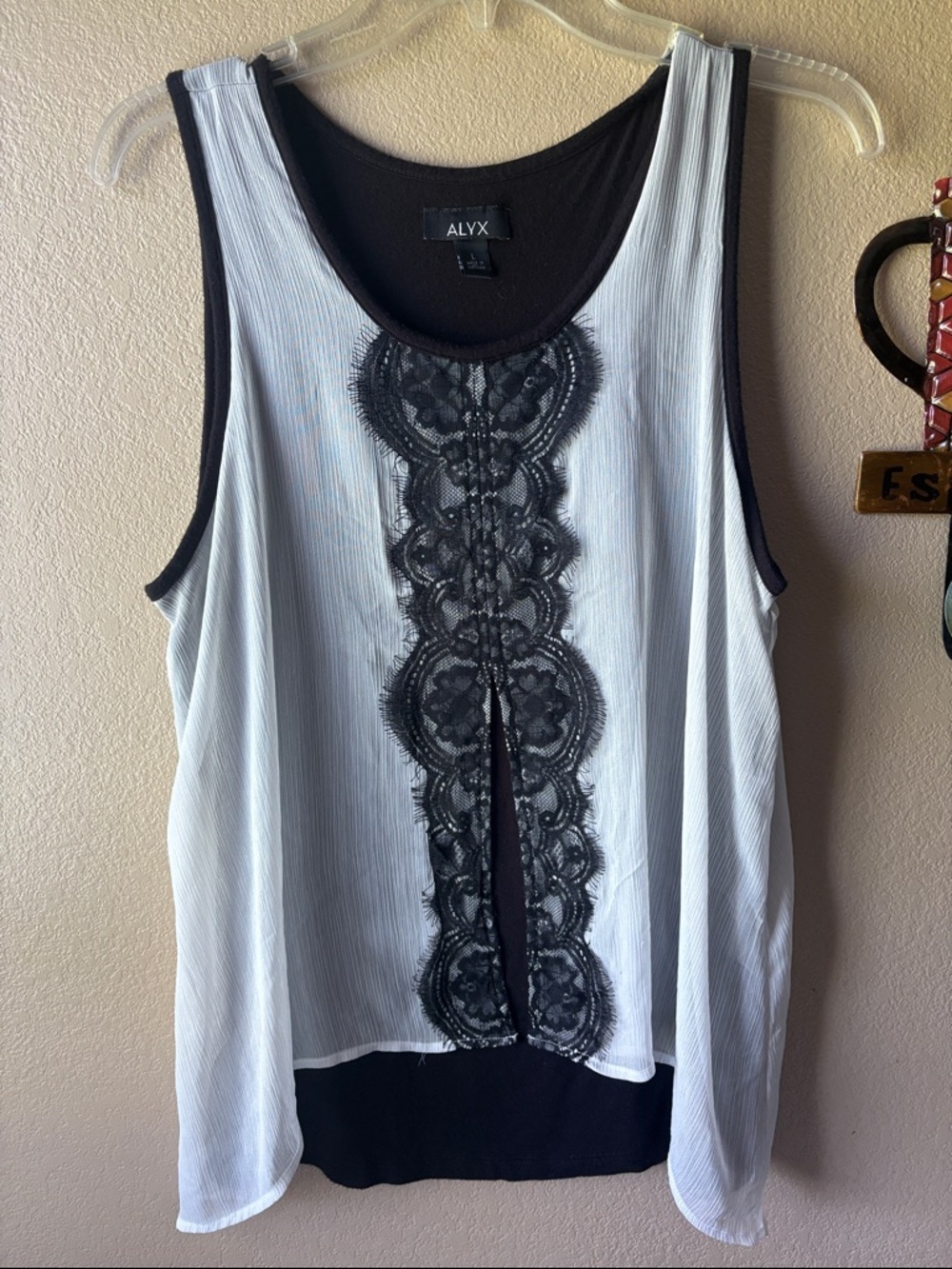 Black lace White sheer overlay tank